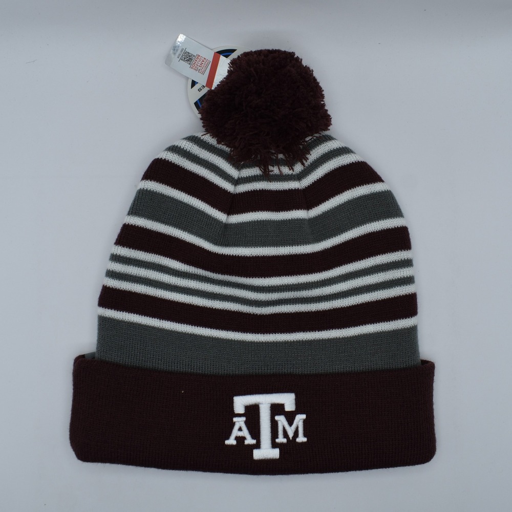 Top of the World Texas A&M University Aggies Striped Beanie Pom Knit Hat NWT NEW